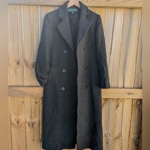 Vintage Stephanie Andrews Long Wool Button Up Trench Coat 6 P Gray